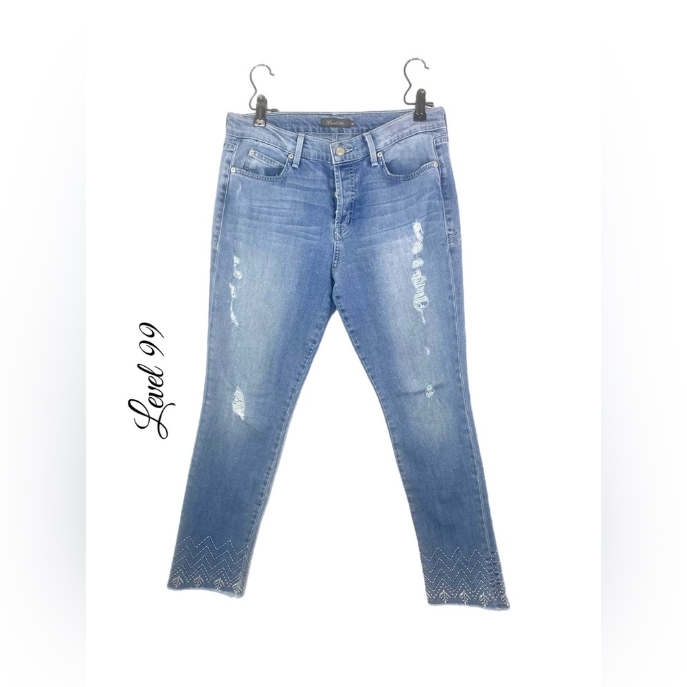 Level 99 Cropped Embroidered Hem Jeans
